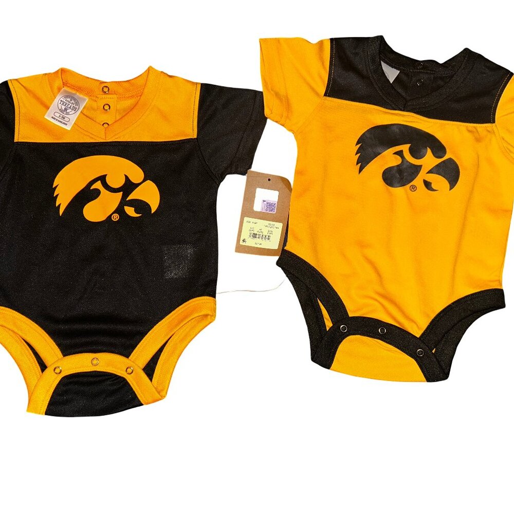 Iowa Hawkeyes Baby Bodysuit Set 2pc Football Jersey Onesie 6-9M Black Gold NWT